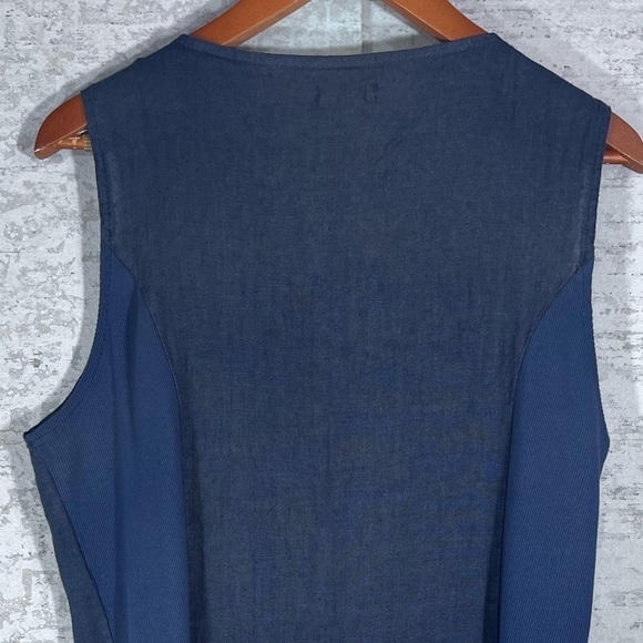 LINA TOMEI 100% Linen Blue Sleeveless Dress Beaded Neckline Side Pockets Size L - Picture 10 of 13